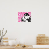 Retro Comic Kiss op roze achtergrond Poster (Keuken)