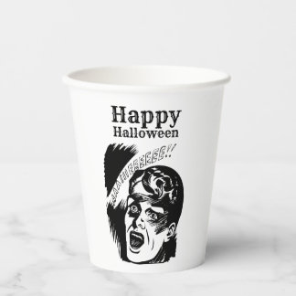 Retro Comic Man Scream Custom Text Halloween Papieren Bekers