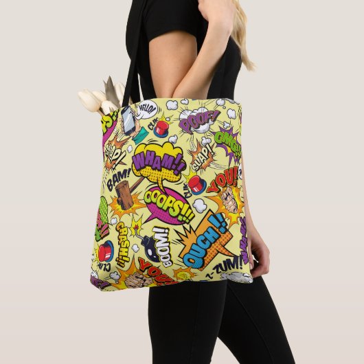 Retro Comic Pop Art Canvas tas: Draag plezier over Tote Bag (Dichtbij)