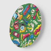 Retro Comic Pop Art Explosie Groene Wandklok (Hoek)