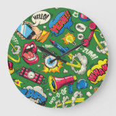 Retro Comic Pop Art Explosie Groene Wandklok (Voorkant)