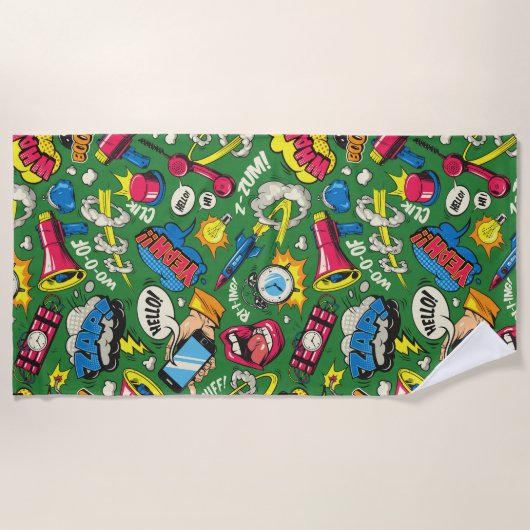 Retro Comic Pop Kunst Kleurrijk Patroon Strandlaken (Voorkant)