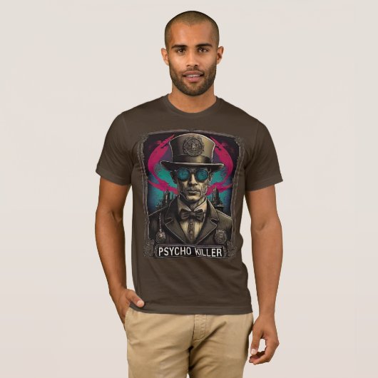 Retro Comic Psycho Killer Steampunk Kunst T-shirt (Voorkant volledig)