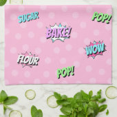 Retro Comic Roze Pop Kunst Fun Baking Pastry Chef Theedoek (Gevouwen)
