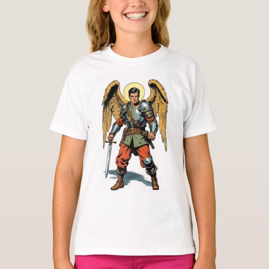 Retro Comic Stijl St Michael Meisjes T-shirt (Voorkant)