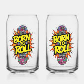 Retro Comic Style "Born to Roll" Skater Blikvorm Glas (Voorkant)