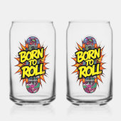 Retro Comic Style "Born to Roll" Skater Blikvorm Glas (Achterkant)