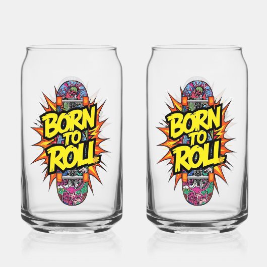 Retro Comic Style "Born to Roll" Skater Blikvorm Glas (Achterkant)