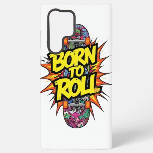 Retro Comic Style "Born to Roll" Skater Samsung Galaxy Hoesje (Achterkant)