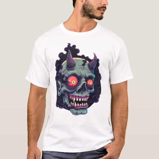 Retro Comic Style Monster Skull T-shirt (Voorkant)