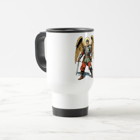 Retro Comic Style St Michael Travel Mug Reisbeker (Voorkant links)