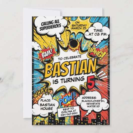 Retro Comic Superhelden Verjaardagsfeest Kaart (Voorkant)