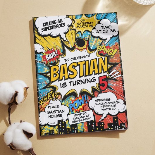 Retro Comic Superhelden Verjaardagsfeest Kaart