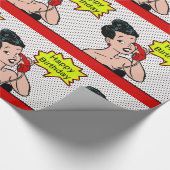 Retro Comic Vrouw Op Telefoon Gelukkige Verjaardag Cadeaupapier (Hoek)