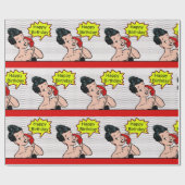 Retro Comic Vrouw Op Telefoon Gelukkige Verjaardag Cadeaupapier (Vlak)