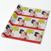Retro Comic Vrouw Op Telefoon Gelukkige Verjaardag Cadeaupapier (Uitgerold)