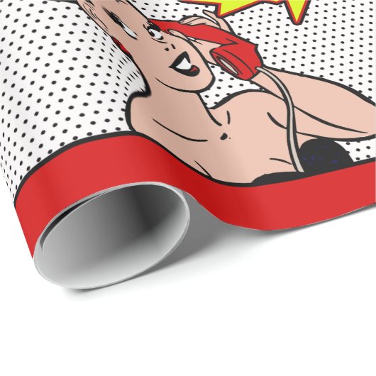 Retro Comic Vrouw Op Telefoon Gelukkige Verjaardag Cadeaupapier (Rol Hoek)