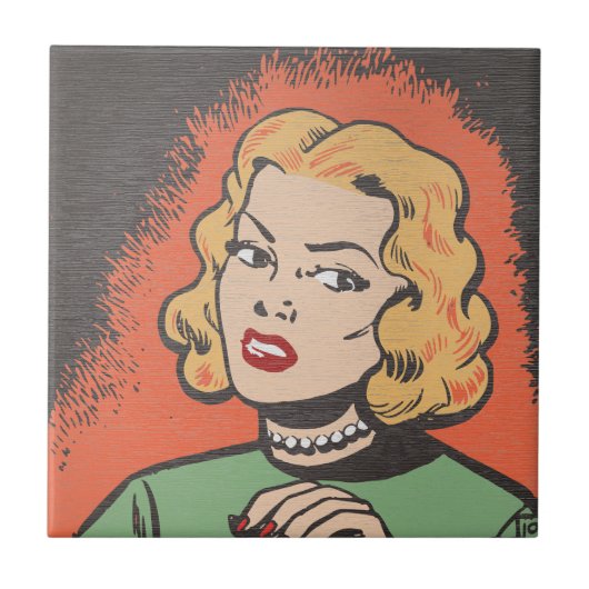 Retro Comic Vrouw - Pop Art Tegeltje (Voorkant)
