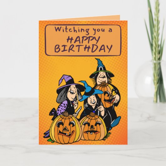 Retro Comic Witches Halloween Birthday Card Kaart (Voorkant)
