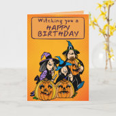 Retro Comic Witches Halloween Birthday Card Kaart (Gele Bloem)