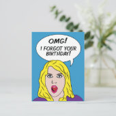 RETRO COMICS laat verjaardagsfeest briefkaart (Staand voorkant)