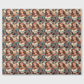 Retro Comics Tattoo Girl Cadeaupapier (Vlak)