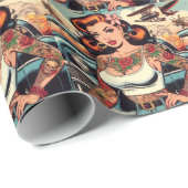 Retro Comics Tattoo Girl Cadeaupapier (Rol Hoek)