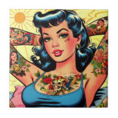 Retro Comics Tattoo Girl Tegeltje (Voorkant)
