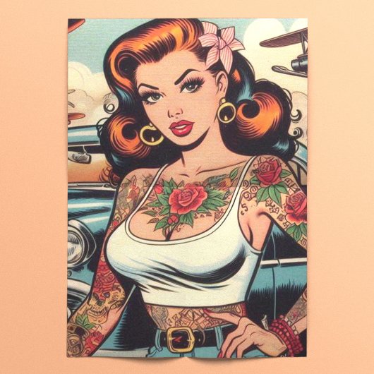 Retro Comics Tattoo Girl Tissuepapier