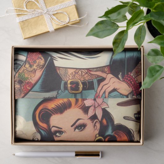 Retro Comics Tattoo Girl Tissuepapier (Geschenk)