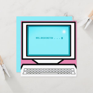 retro computer KANTOOR PC bericht bedankt kaart