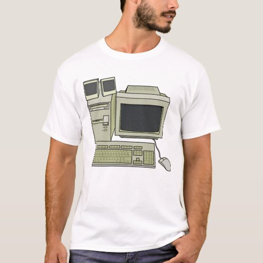 Retro computerbureau opstelling t-shirt (Voorkant)