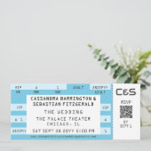 Retro Concert Ticket All-in-One Blue Wedding Kaart (Staand voorkant)