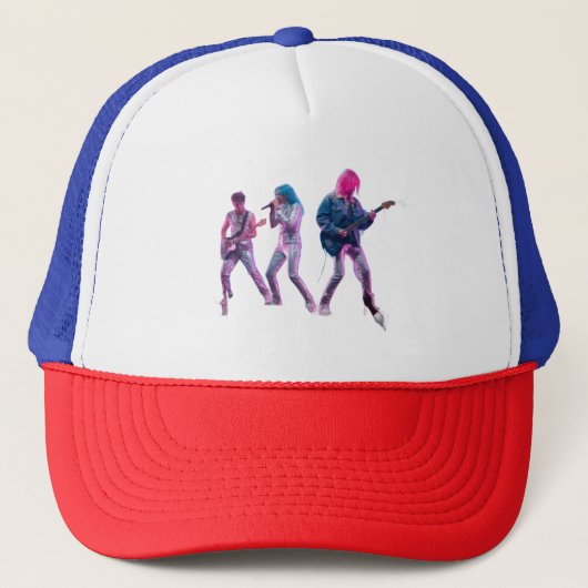 Retro Concert Trucker Hoed Neon Synth Rockband Pet (Voorkant)