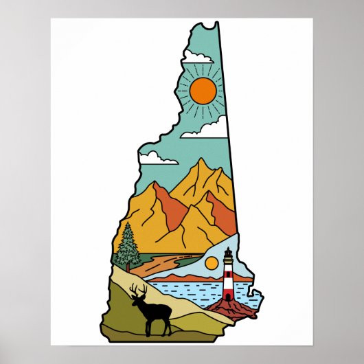 Retro Concord New Hampshire White Mountain Poster (Voorkant)