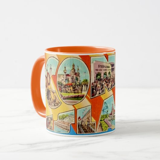 Retro Coney Island NY Postcard Mug Mok (Voorkant links)