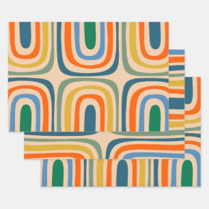 Retro Confaab Boho Abstract Kleurrijk Patroon Inpakpapier Vel