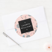 Retro Confetti Memphis Patroonroze Aangepast Ronde Sticker (Envelop)