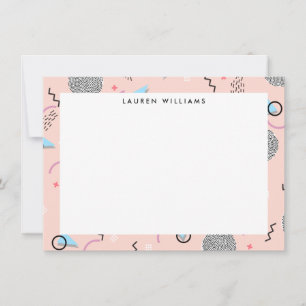 Retro Confetti Memphis Pattern Pink Flat Notecard Notitiekaartje
