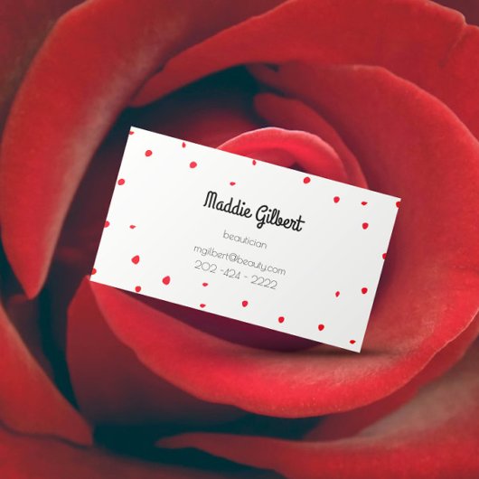 Retro confetti - rode bloemblaadjes visitekaartje