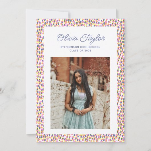 Retro Confetti Stippen Fun Border Foto Afstuderen Aankondiging (Voorkant)