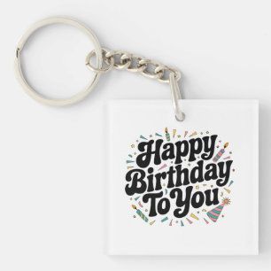 Retro Confetti Verjaardag Sleutelhanger