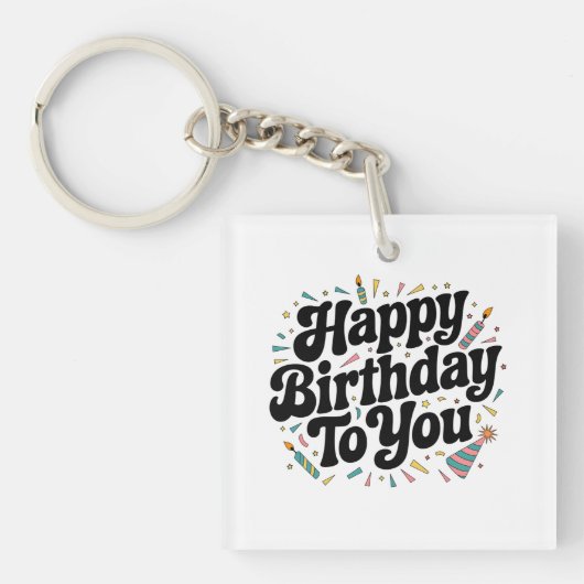 Retro Confetti Verjaardag Sleutelhanger (voorkant)