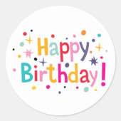 Retro Confetti Verjaardagsstickers Ronde Sticker (Voorkant)