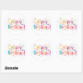 Retro Confetti Verjaardagsstickers Ronde Sticker (Vel)