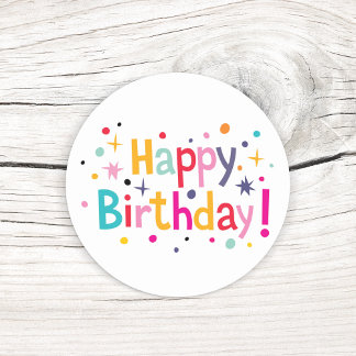 Retro Confetti Verjaardagsstickers Ronde Sticker