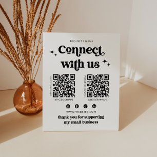 Retro Connect met ons via Social Media bord Reclamebord Met Voetstuk