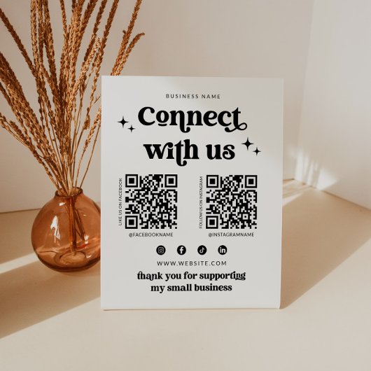 Retro Connect met ons via Social Media bord Reclamebord Met Voetstuk