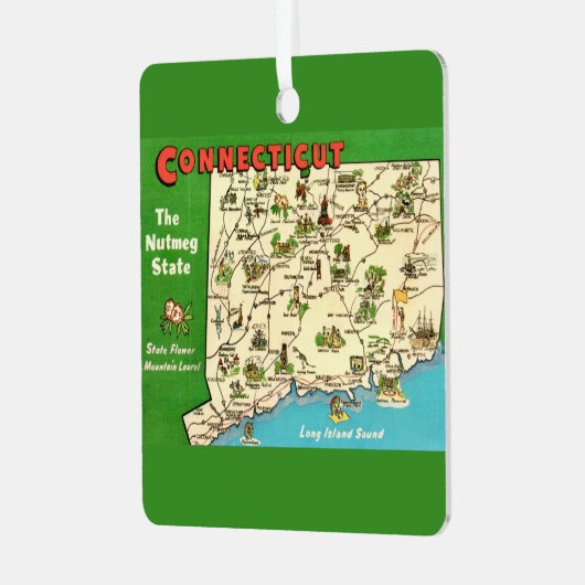 Retro,  Connecticut kaart Metalen Ornament (Voorkant links)