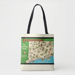 Retro,  Connecticut kaart Tote Bag